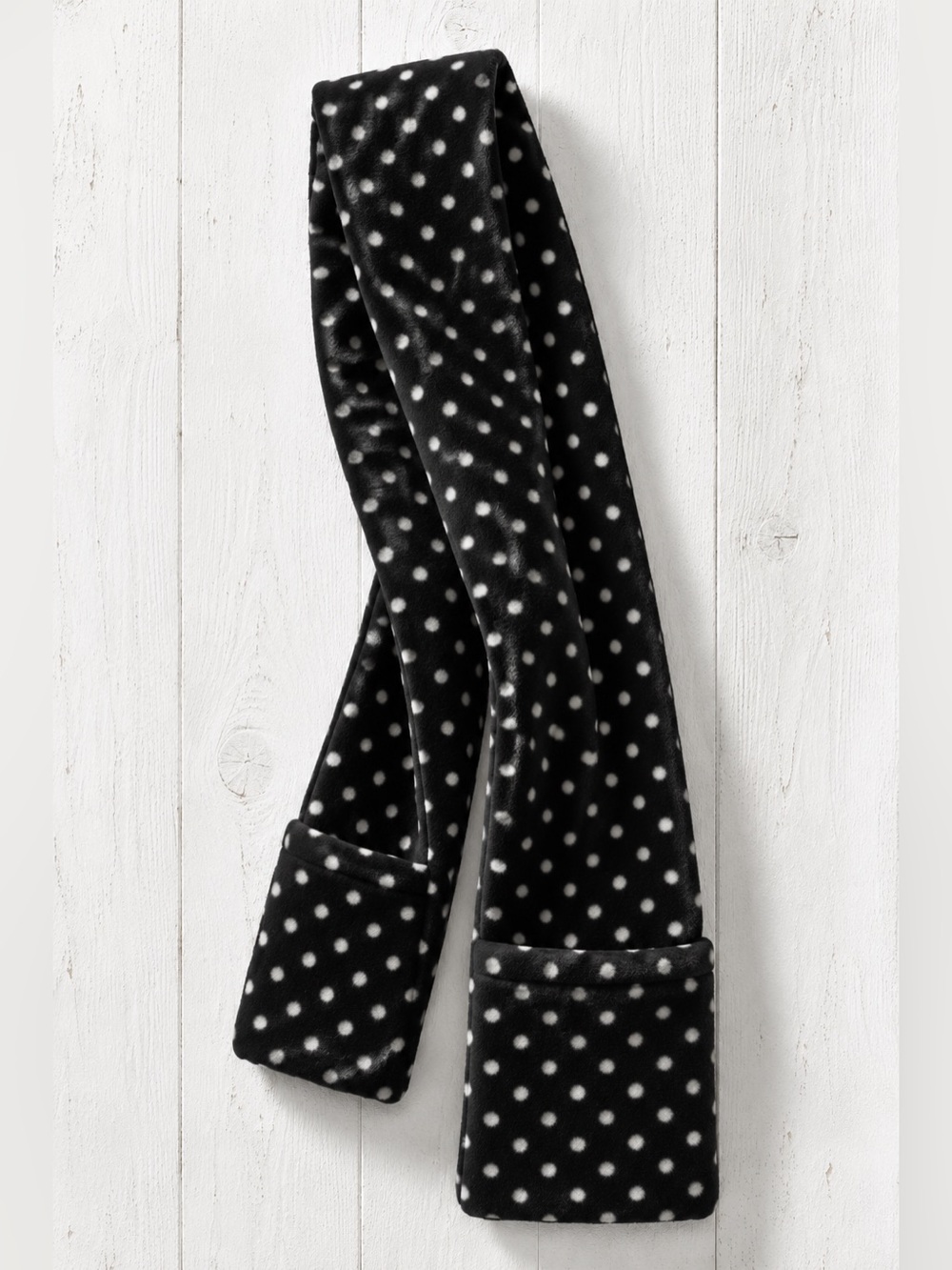 Gap Kids Black White Polka Dot Fleece Pocket Scarf One Size NWT